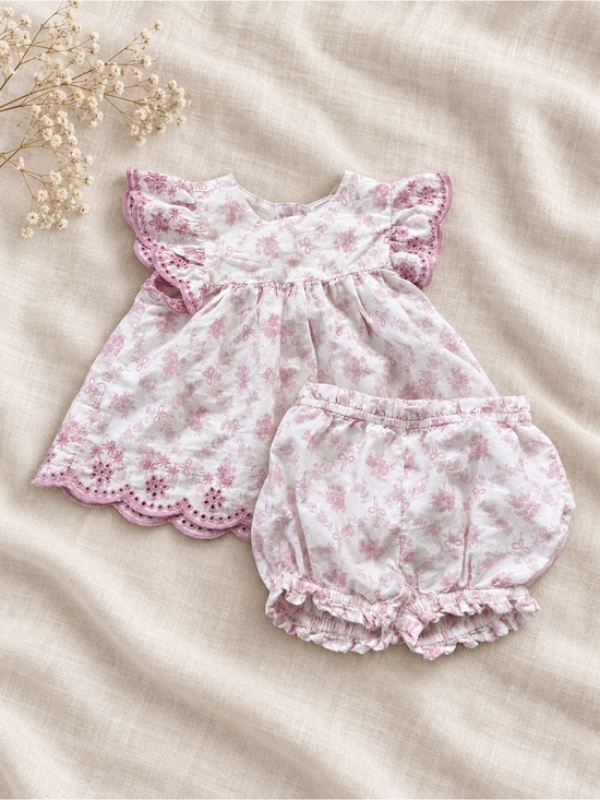 Nordstrom Other - Nordstrom Baby Floral Eyelet Dress & Bloomer Set Pink 3M 100% Cotton